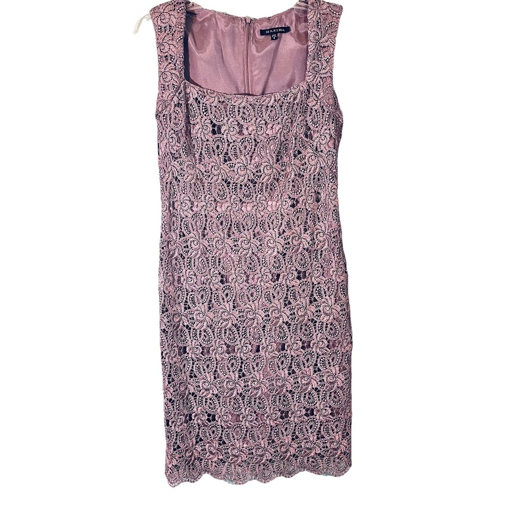 Marina Sleeveless Cocktail Dress Detailed Lace W/liner Zip Up Shimmer Sz 6